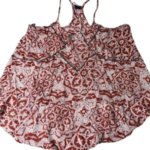 Daytrip Red White Patterned Top Women's Large Boho Flowy L